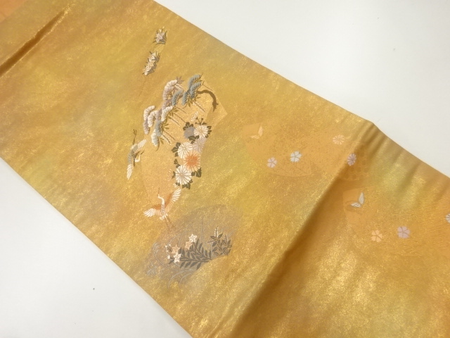 地紙に花鳥模様織出し名古屋帯